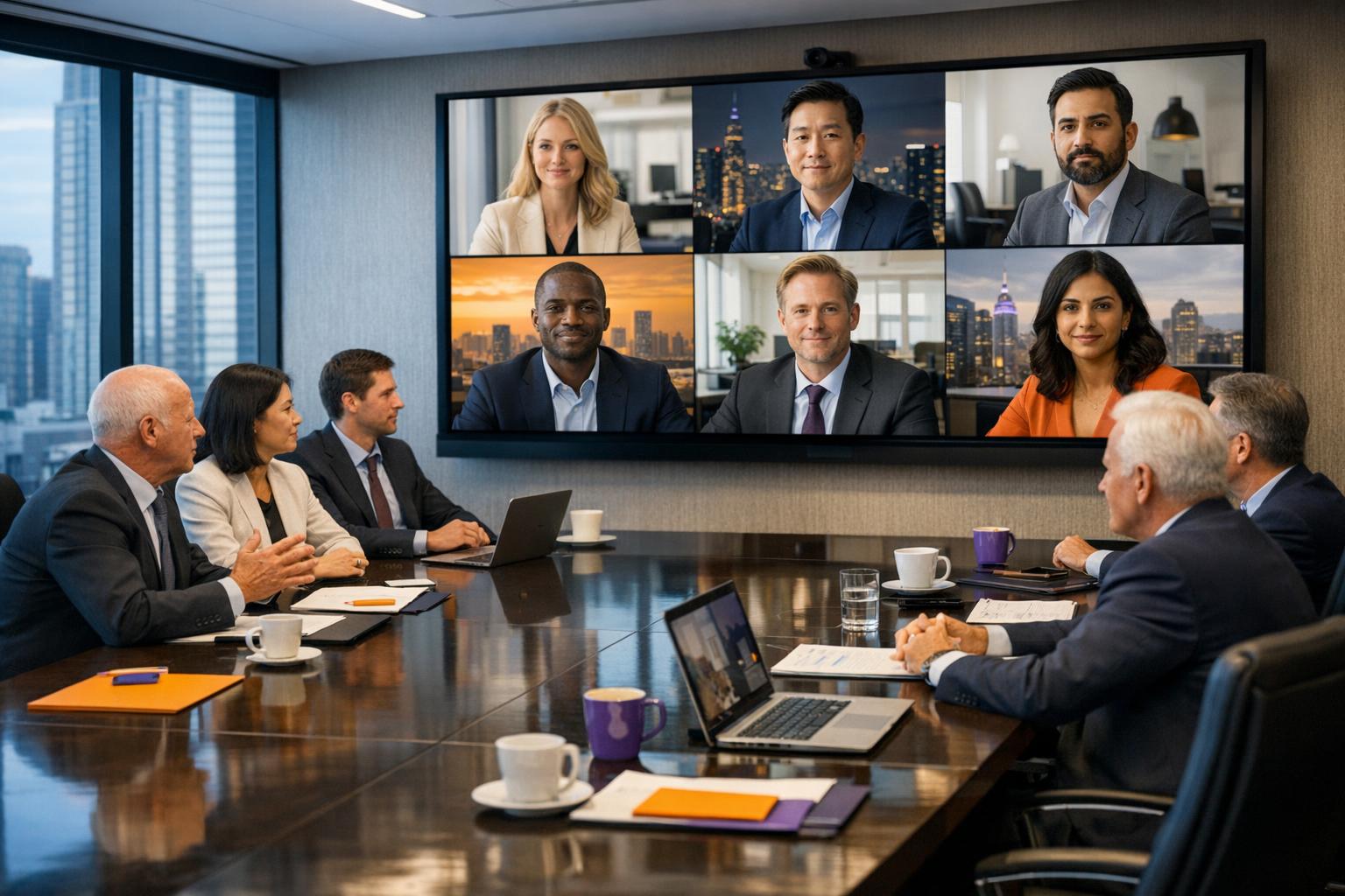 Senior business leaders in a cross-border hiring discussion reviewing international recruitment markets